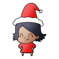 gradient cartoon of a friendly girl wearing santa hat