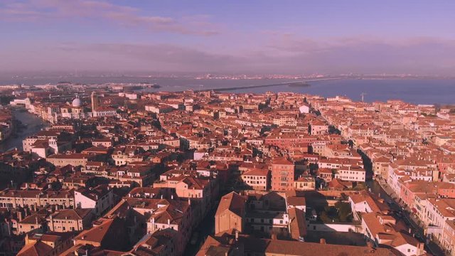 Venice Italy at midday with a view over the roofes of the City. Filmed with a DJI Mavic Air in 4k