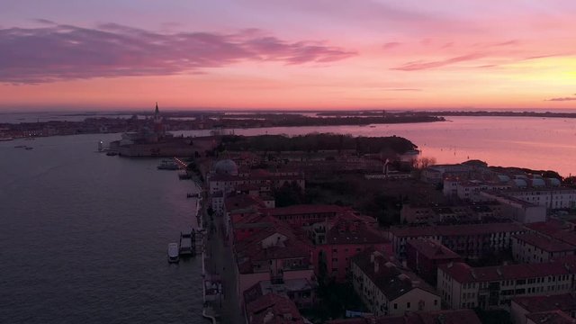 Flying over Venice Italy with a DJI mavic Air at sunrise.