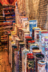 Turkish traditional carpets and rugs on grand bazaar Istanbul