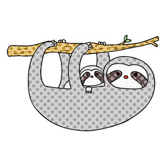 quirky comic book style cartoon sloth and baby