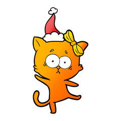gradient cartoon of a cat wearing santa hat