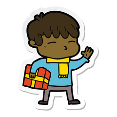 sticker of a cartoon curious boy
