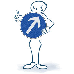 Strichmännchen mit einem Schild mit einem Pfeil nach oben