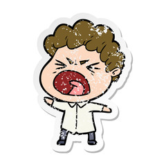 distressed sticker of a cartoon furious man