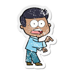 distressed sticker of a cartoon shocked man