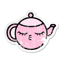 distressed sticker of a cute cartoon teapot