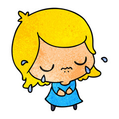 textured cartoon of cute kawaii girl