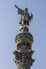 Fototapeta na wymiar Barcelona Cilumbus monument (Mirador de Colom), Catalonia, Spain. Bronze statue