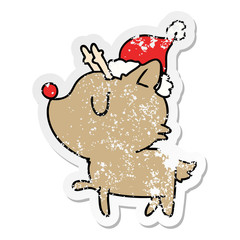 christmas distressed sticker cartoon of kawaii deer