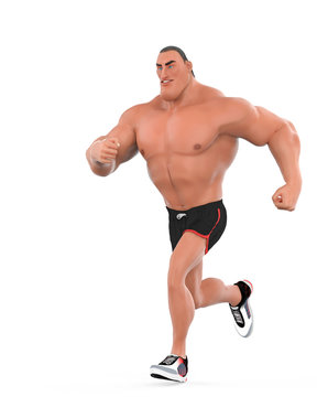 muscle man cartoon in an white background