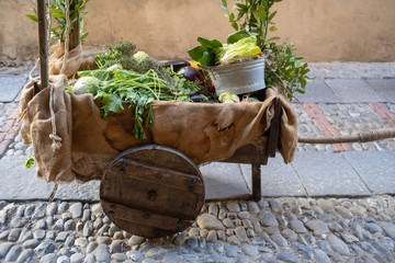 Vegetable stall at a medieval market