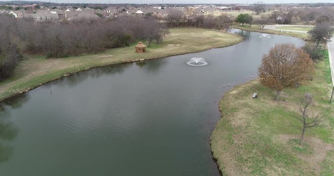 This is an aerial video of Bear Creek Park in Keller Texas.
