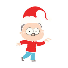 flat color illustration of a happy old woman wearing santa hat