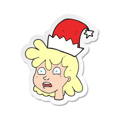 sticker of a cartoon woman wearing christmas hat