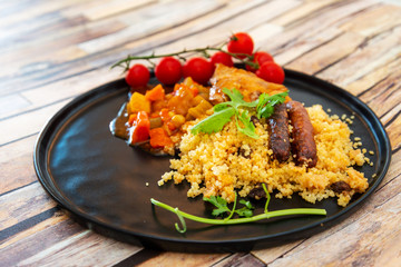 traditional moroccan dish couscous salad with Sausage