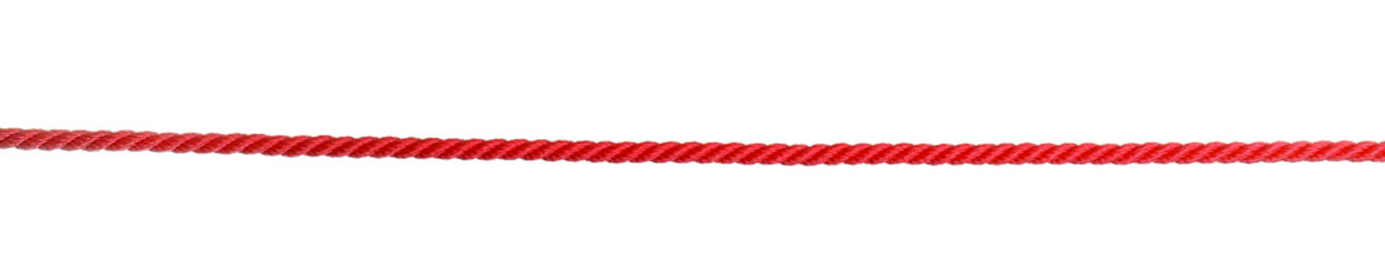 Strong red climbing rope on white background