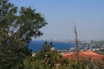 Obraz premium Cityscape and seascape from top of a hill 