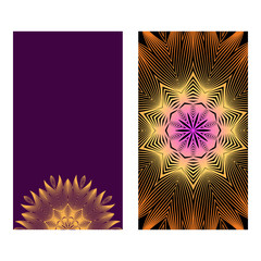 Flyers, Banner Template With Mandala Ornament. Vector Design. Ottoman, Arabic, Oriental, Turkish, Indian,Motif. Purple bronze color