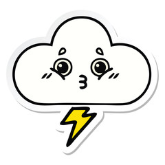 sticker of a cute cartoon storm cloud