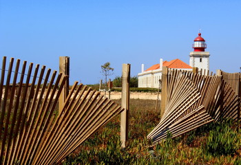 Cabo Sard&atilde;o lighthouse with broken fence, Alentejo, Portugal