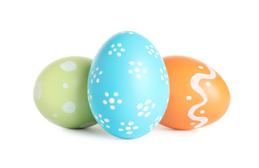 Beautiful painted Easter eggs on white background