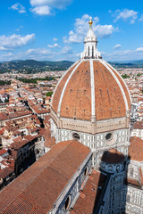 Fototapeta na wymiar Duomo Basilica di Santa Maria del Fiore - Florence, Tuscany, Italy. Aerial closeup taken from the top of Campanile.