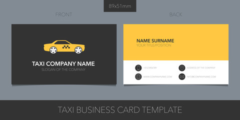 Taxi, cab vector business card with logo, icon and contact details.