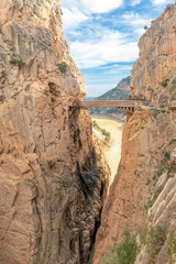 Bridge in gorge of the Gaitanes in el Caminito del Rey (The King's Little Path). A walkway, pinned along the steep walls of a narrow gorge in El Chorro, near Ardales in the province of Malaga, Spain
