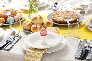 Festive Easter table setting with traditional meal