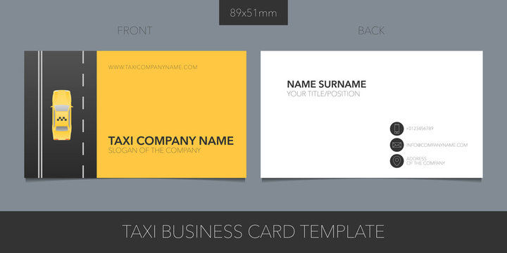 Taxi, cab vector business card template with corporate logo, icon and contact details