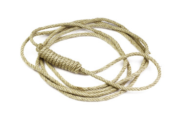  Gallows. Roll of a thin rope with a loop for hanging. Rope knotted in noose.