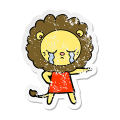 distressed sticker of a crying cartoon lion