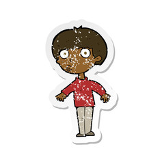 retro distressed sticker of a cartoon surprised boy