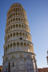The leaning tower of pisa at Piazza del Miracoli Duomo square,Camposanto cemetery in Tuscany, Italy