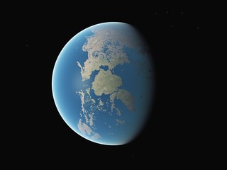 exoplanet in distant space, earth-like planet among the stars