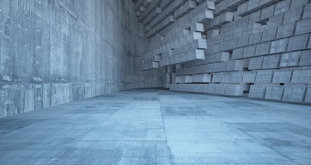 Abstract white and concrete parametric interior  with window. 3D illustration and rendering.