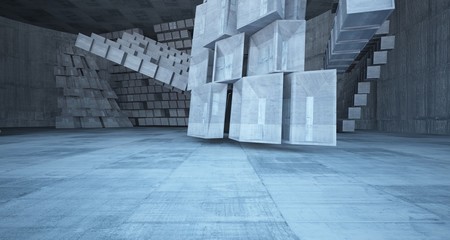 Abstract white and concrete parametric interior  with window. 3D illustration and rendering.