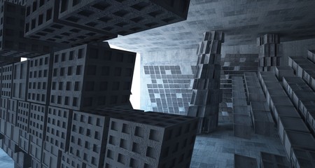 Fototapeta premium Abstract white and concrete parametric interior with window. 3D illustration and rendering.