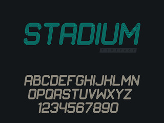 Linear uppercase font. Latin alphabet letters and numbers. Vector illustration