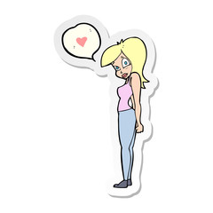 sticker of a cartoon woman in love