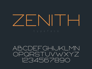 Fototapeta premium Vector thin line uppercase font. Latin alphabet letters and numbers