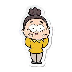sticker of a cartoon happy old woman