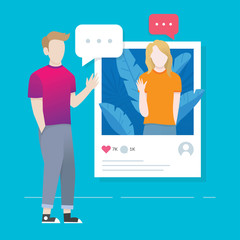 Social media illustration concept. Flat style vector illustration. Share and live streaming of social media. Concept illustration of posting in social network. Web banner illustration