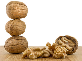 close-up of shelled dried walnut. isolated background with white color