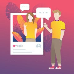 Social media illustration concept. Flat style vector illustration. Share and live streaming of social media. Concept illustration of posting in social network. Social influencer concept