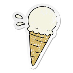 distressed sticker of a quirky hand drawn cartoon vanilla ice cream