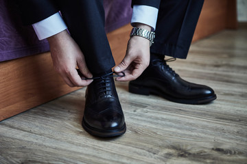 businessman clothes shoes, man getting ready for work,groom morning before wedding ceremony. Men Fashion