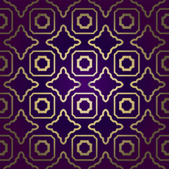 Stylish Geometric Texture. Repeating Background With Chaotic Forms. Vector Ornament. For Wallpaper, Fashion, Print, Scrapbook Paper, Advert, Business, Presentation. Luxury design in purple gold color.