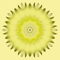 Mandala Style Vector Shapes. Decorative Cicle Ornament. Floral Design. Yellow green olive color.